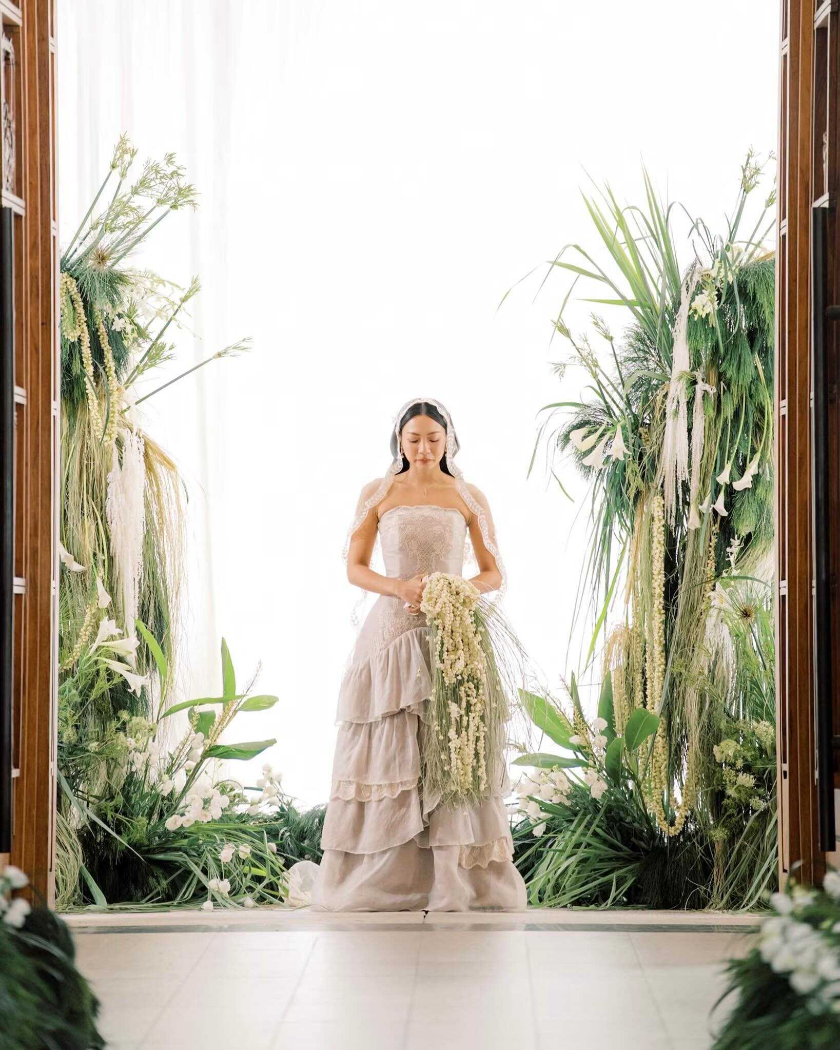 Hanging Amaranthus Wedding Florals, From Bouquet to Ceremony Arch photo
