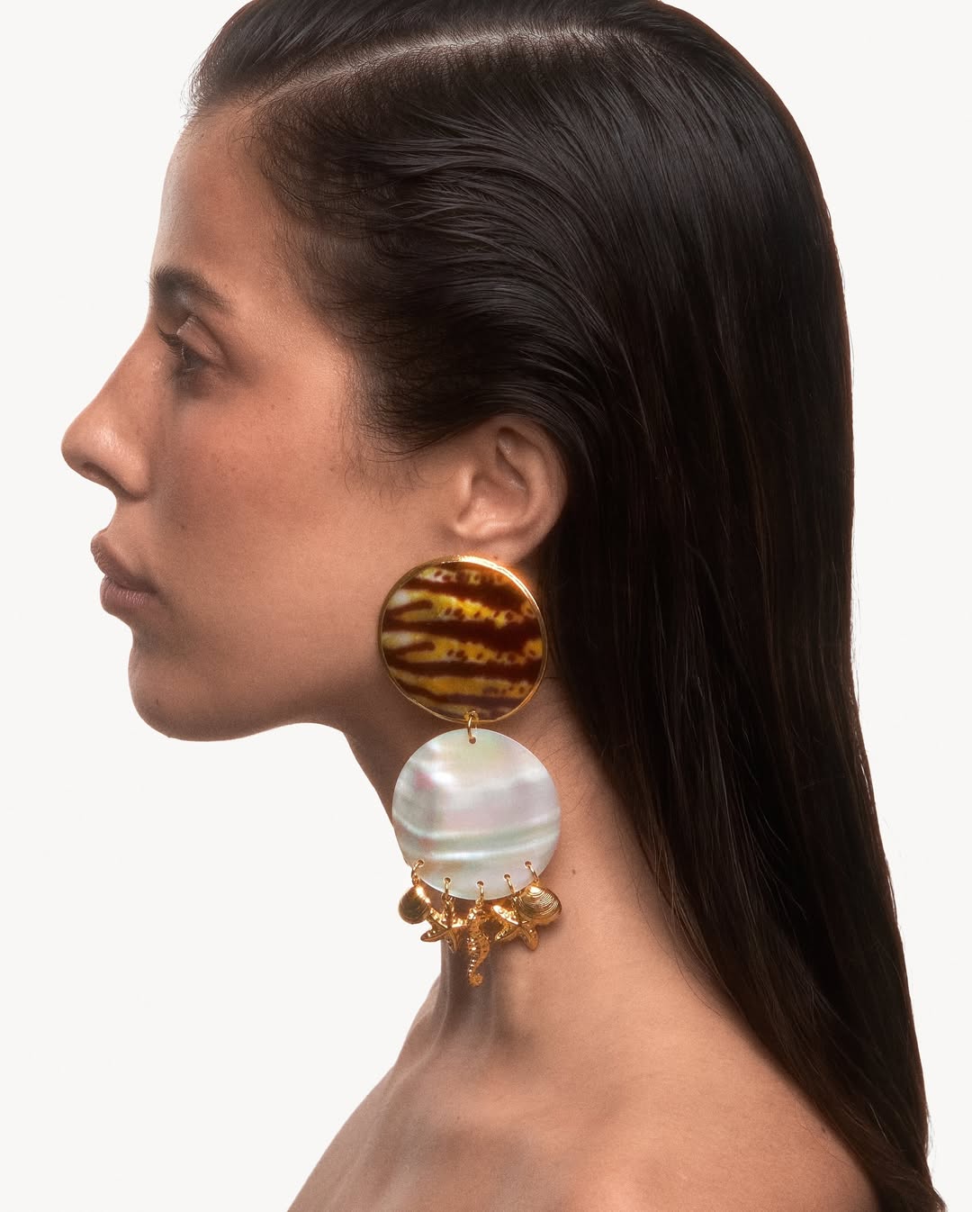 Statement Wedding Earrings With Pearls and Metal Pieces photo