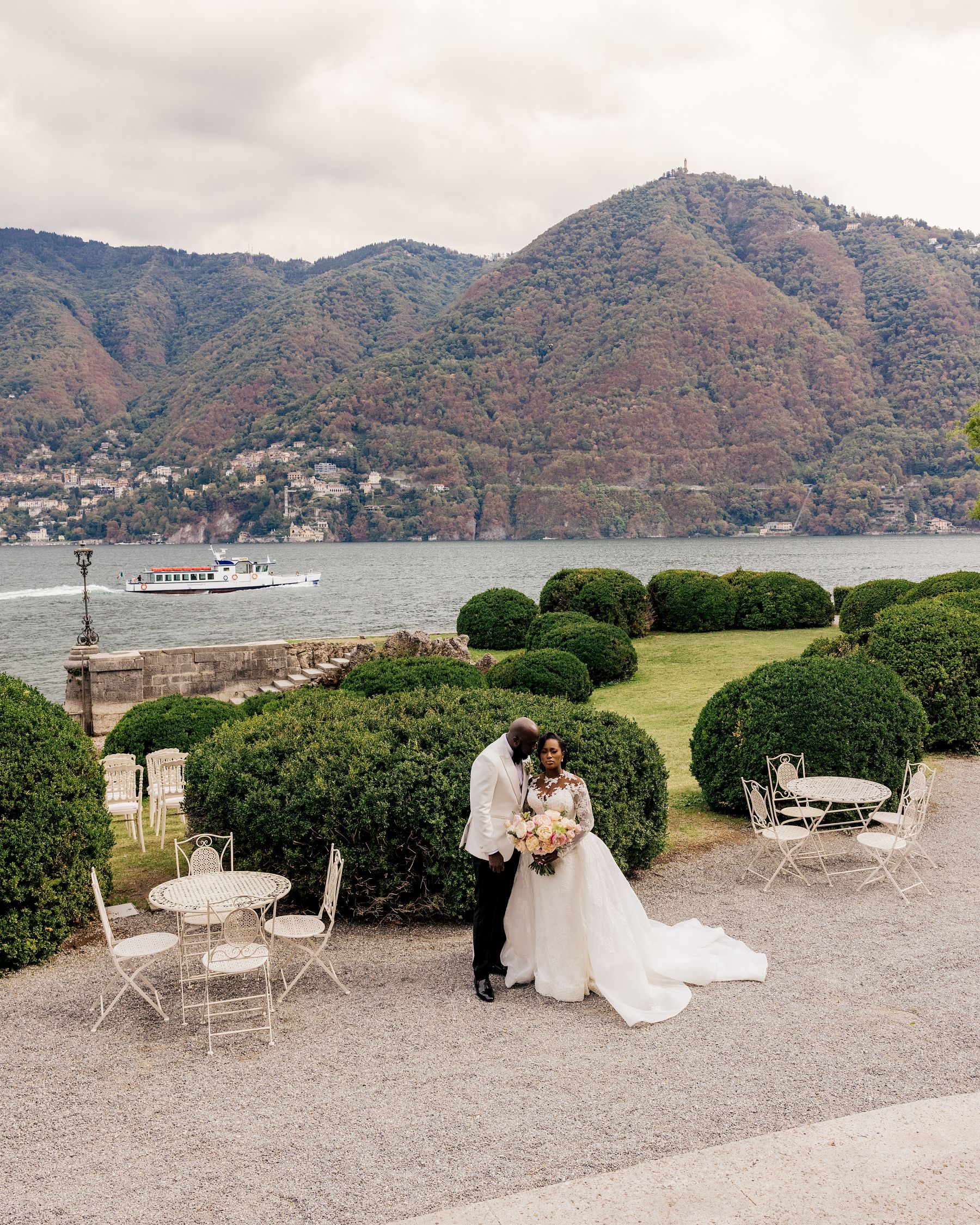 Blossoming Love by the Lake: Sade and Afam's Dreamy Celebration at Villa Erba and Villa Gastel photo