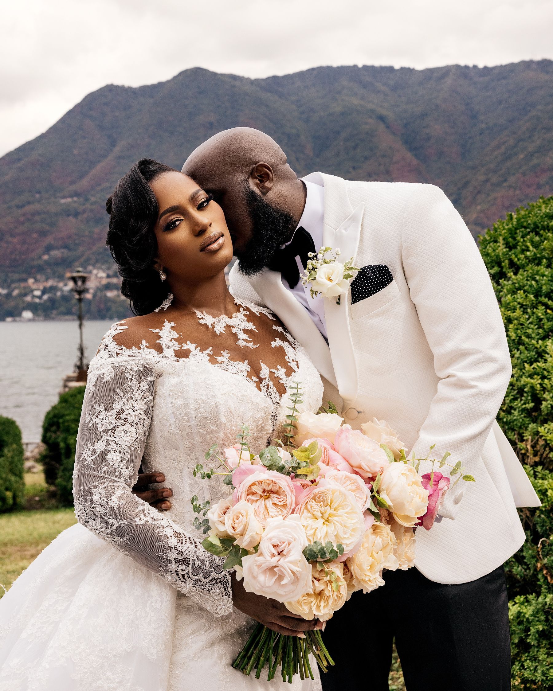Blossoming Love by the Lake: Sade and Afam's Dreamy Celebration at Villa Erba and Villa Gastel photo