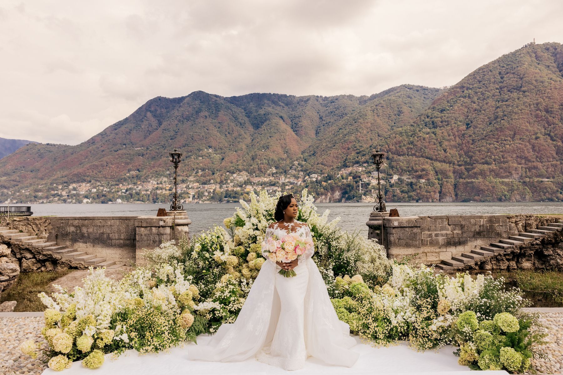 Blossoming Love by the Lake: Sade and Afam's Dreamy Celebration at Villa Erba and Villa Gastel photo