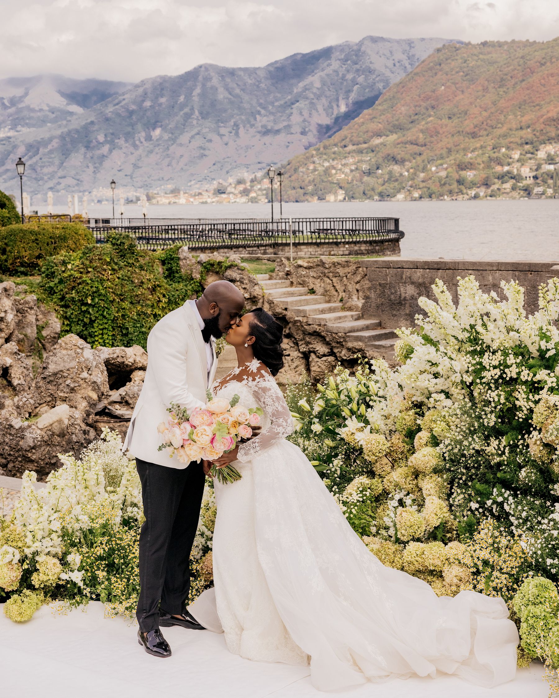 Blossoming Love by the Lake: Sade and Afam's Dreamy Celebration at Villa Erba and Villa Gastel photo