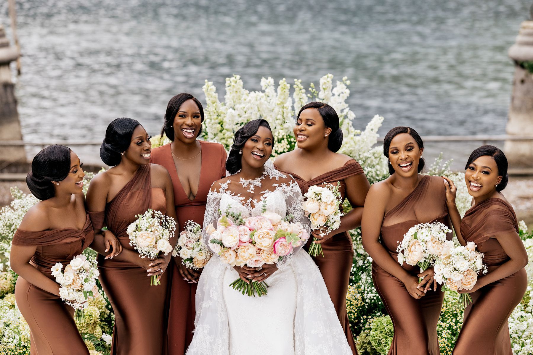 Blossoming Love by the Lake: Sade and Afam's Dreamy Celebration at Villa Erba and Villa Gastel photo