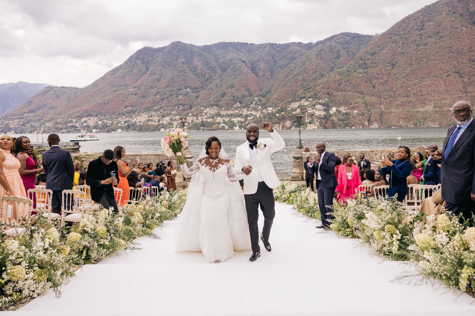Blossoming Love by the Lake: Sade and Afam's Dreamy Celebration at Villa Erba and Villa Gastel photo