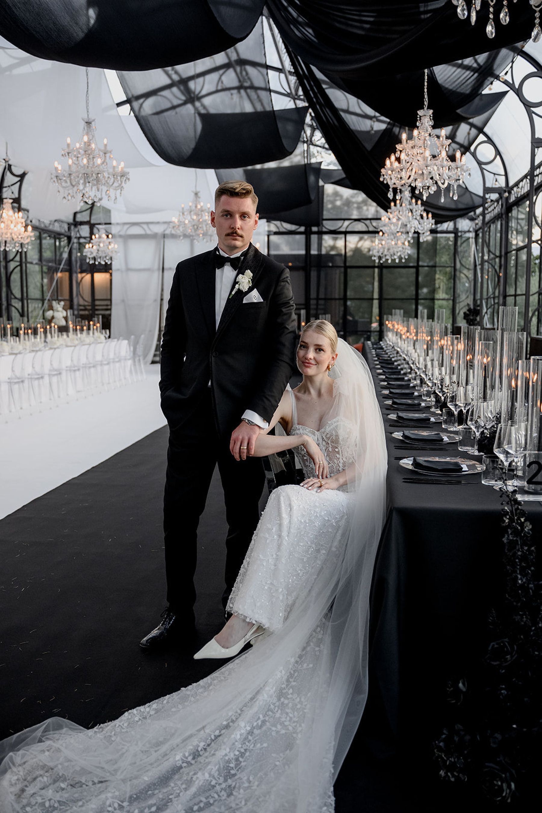 Two Hearts, One Castle: Kristin and Josef's Spellbinding Black and White Wedding at Schloss Freudenstein photo